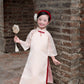 Linh Vy - Mom and Daughter Haze Cream Teardrop Cutout Red Knot Ao Dai Set