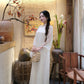 Lâm Anh - Cream Front Slit Rose Chiffon Ao Dai Top Only, NO PANTS