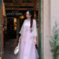 Lâm Anh - Fleur Pink Asymmetrical High Collar Embroidery Lotus Koi Chiffon Ao Dai Top Only, NO PANTS