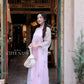 Lâm Anh - Fleur Pink Asymmetrical High Collar Embroidery Lotus Koi Chiffon Ao Dai Top Only, NO PANTS