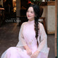 Lâm Anh - Fleur Pink Asymmetrical High Collar Embroidery Lotus Koi Chiffon Ao Dai Top Only, NO PANTS