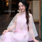 Lâm Anh - Fleur Pink Asymmetrical High Collar Embroidery Lotus Koi Chiffon Ao Dai Top Only, NO PANTS