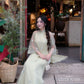 Lâm Anh - Rosette Light Green High Collar Embroidery Chrysanthemum Bow Sleeves Pearls Ao Dai Top Only, NO PANTS