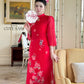 Red Cutout 3D Flowers Sparkle Ao Dai Set 28B