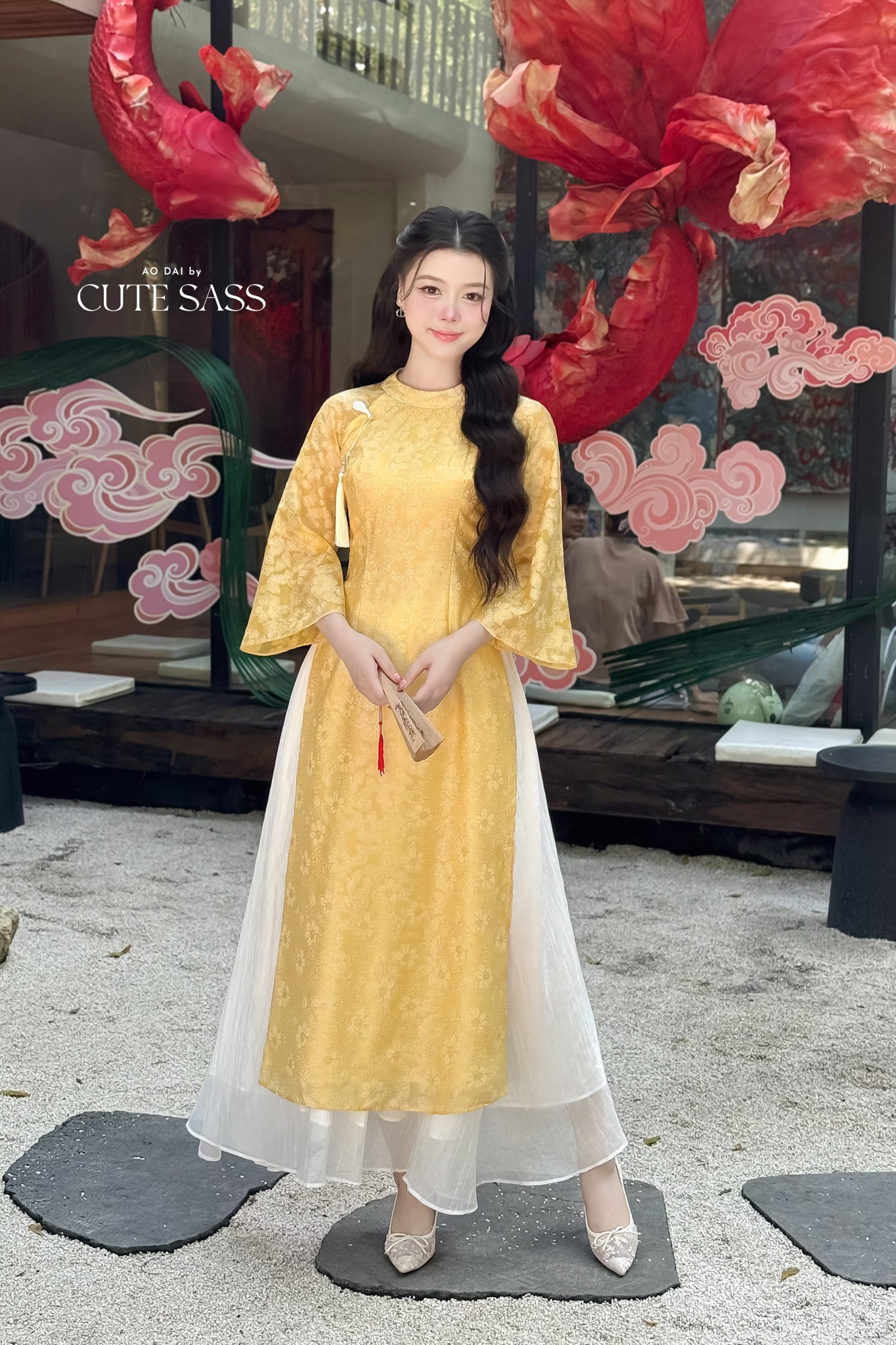 Nhu Mai - Yellow Sparkle Ao Dai Set with Skirt 59E
