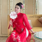 Red Cutout 3D Flowers Sparkle Ao Dai Set 28B