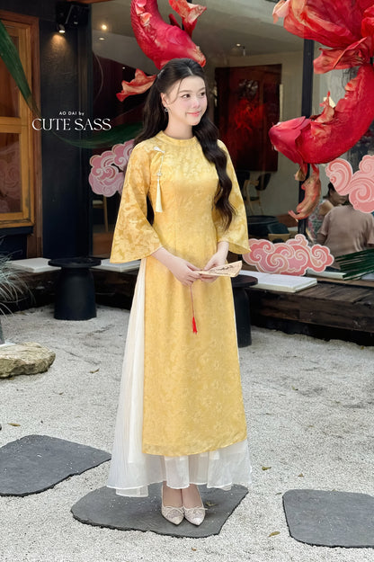 Nhu Mai - Yellow Sparkle Ao Dai Set with Skirt 27D