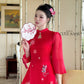 Red Cutout 3D Flowers Sparkle Ao Dai Set 28B
