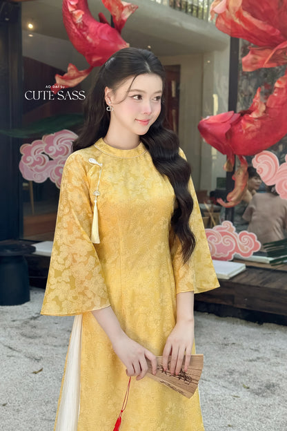 Nhu Mai - Yellow Sparkle Ao Dai Set with Skirt 27D