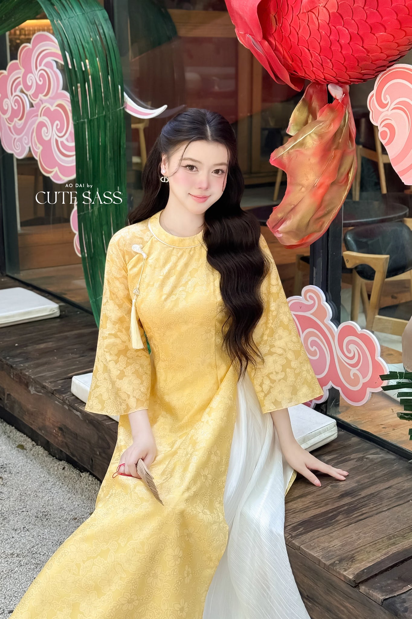 Nhu Mai - Yellow Sparkle Ao Dai Set with Skirt 59E