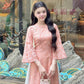 Nhu Mai - Peach/Coral Sparkle Ao Dai Set with Skirt 58E