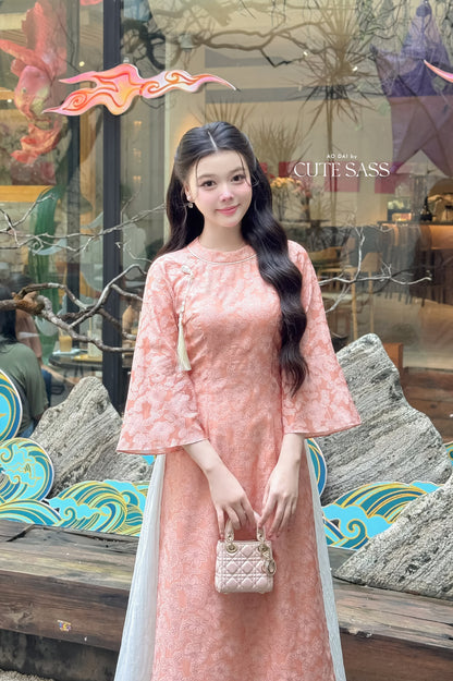 Nhu Mai - Peach/Coral Sparkle Ao Dai Set with Skirt 27D