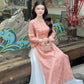 Nhu Mai - Peach/Coral Sparkle Ao Dai Set with Skirt 58E