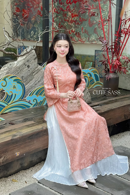 Nhu Mai - Peach/Coral Sparkle Ao Dai Set with Skirt 27D