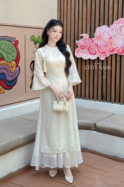 Nhu Mai - Cream Sparkle Ao Dai Set with Skirt 27D