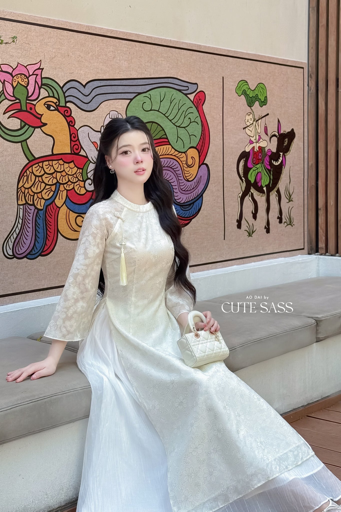 Nhu Mai - Cream Sparkle Ao Dai Set with Skirt 60E