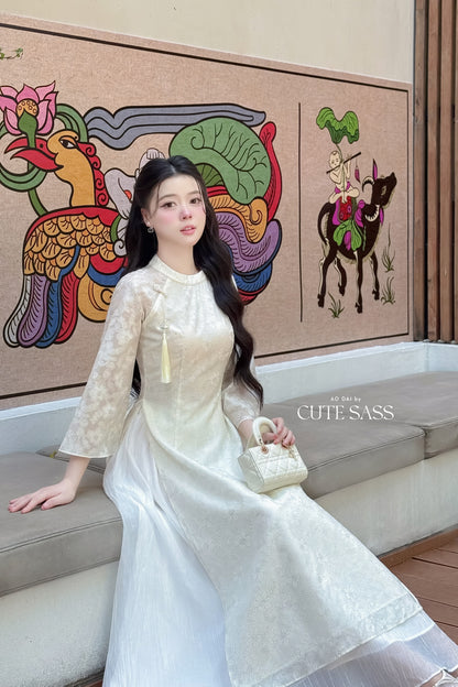 Nhu Mai - Cream Sparkle Ao Dai Set with Skirt 27D