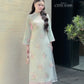 Nhu Mai - Cyan Embroidery Chiffon Hibiscus with Tassel Ao Dai Set 51E