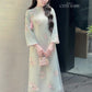 Nhu Mai - Cyan Embroidery Chiffon Hibiscus with Tassel Ao Dai Set 51E