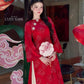 Nhu Mai - Shifted Red Shimmery Peony Ao Dai Top Only, NO PANTS 40C