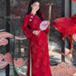 Nhu Mai - Shifted Red Shimmery Peony Ao Dai Top Only, NO PANTS 40C