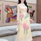 Nhu Mai - Light Yellow Printed Lotus Ao Dai Top Only, No Pants 8B