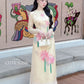 Nhu Mai - Light Yellow Printed Lotus Ao Dai Top Only, No Pants 8B