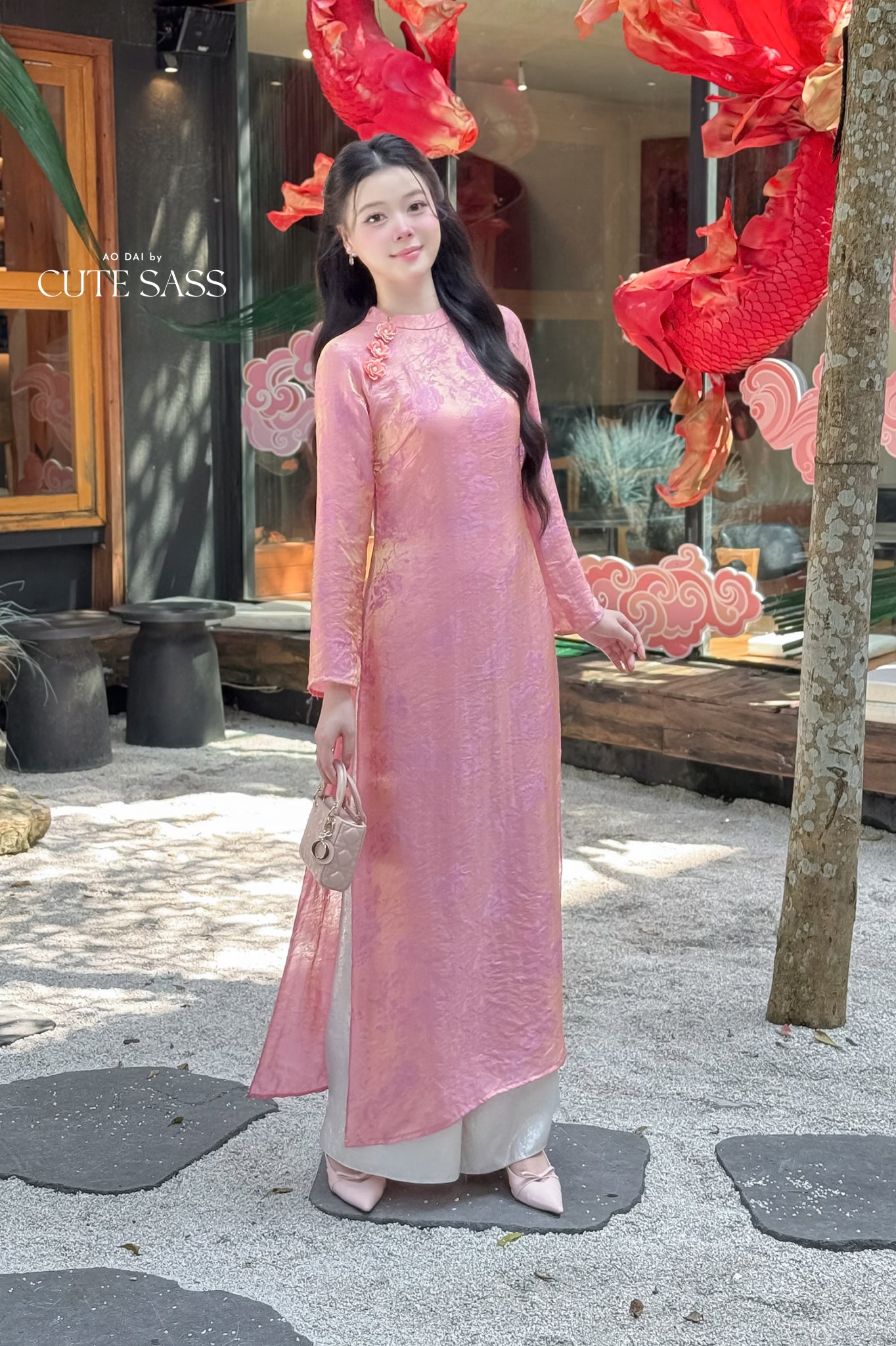 Nhu Mai - Pink Shimmery Chiffon Ao Dai Set 49E