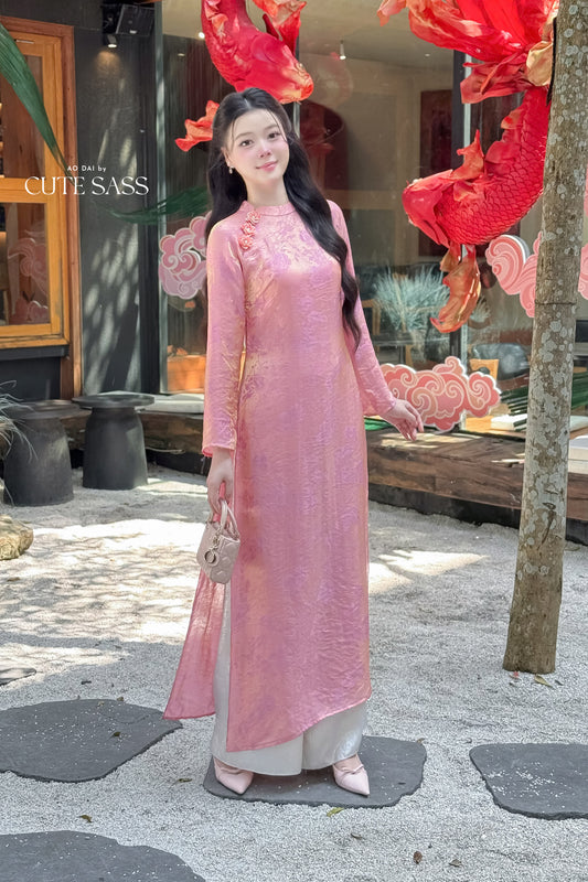 Nhu Mai - Pink Shimmery Chiffon Ao Dai Set 49E