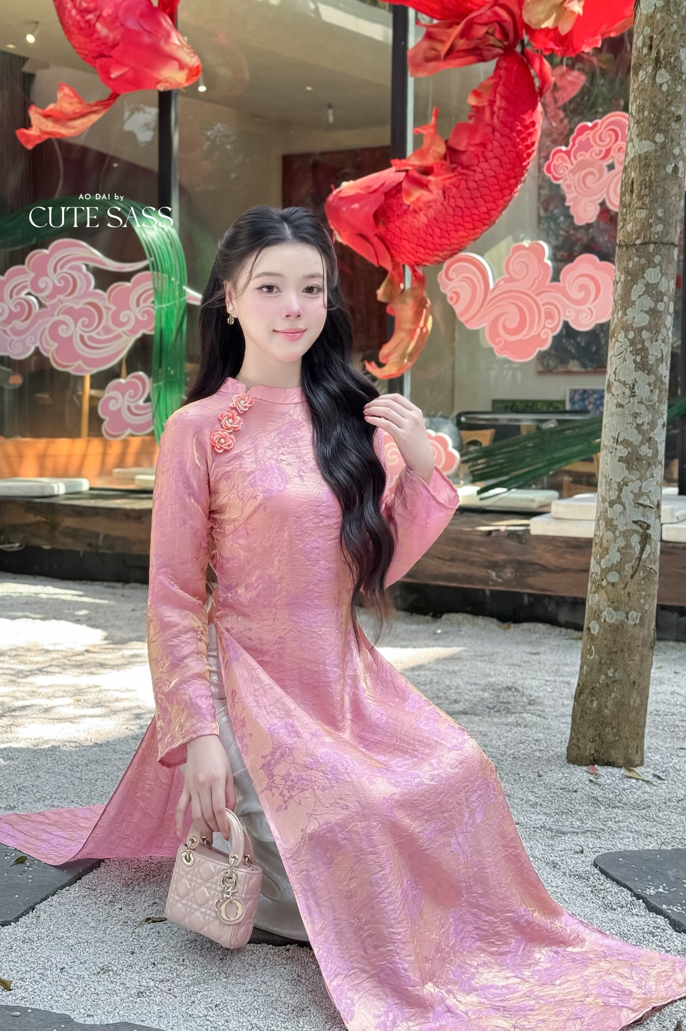 Nhu Mai - Pink Shimmery Chiffon Ao Dai Set 49E