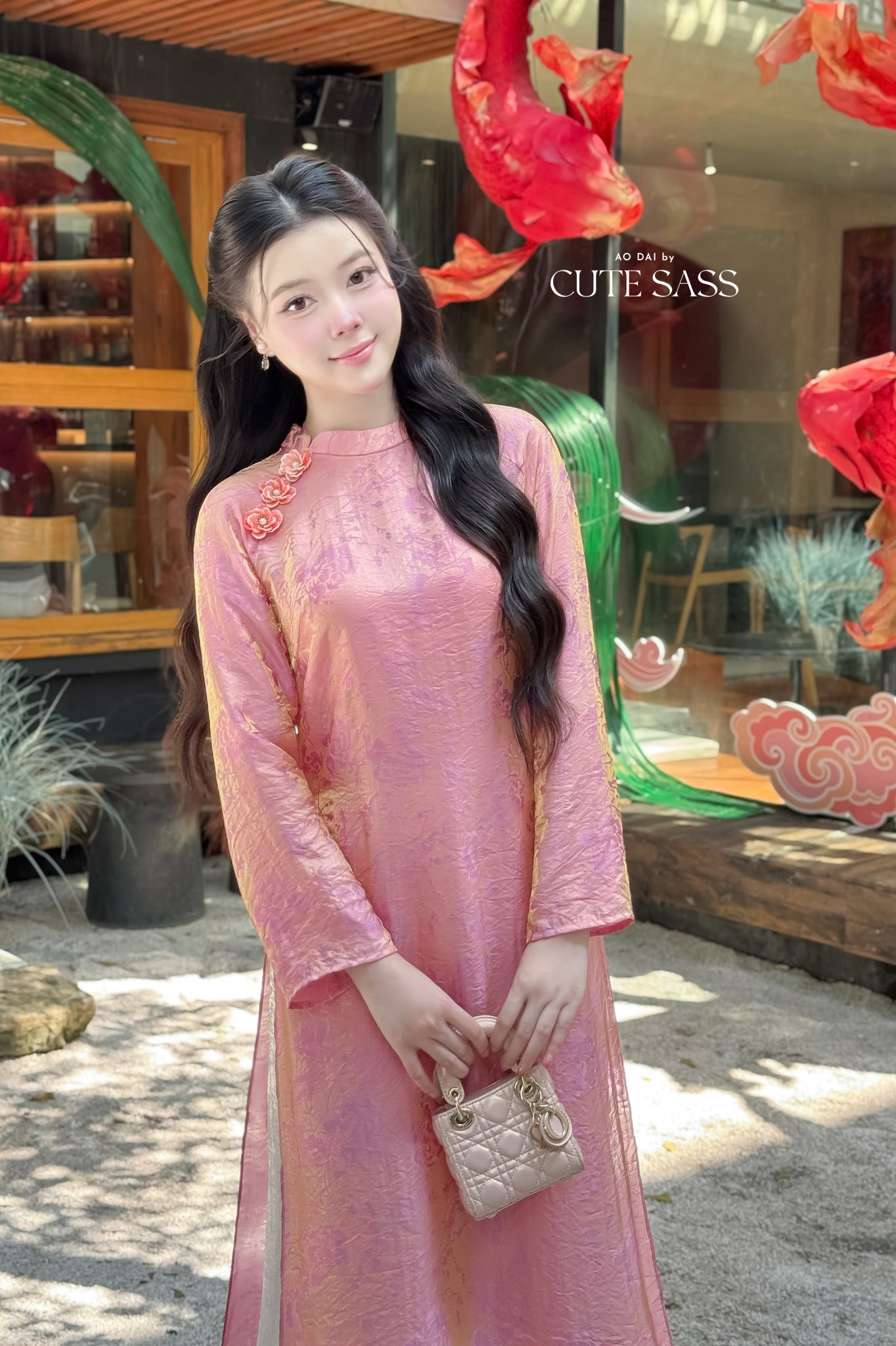 Nhu Mai - Pink Shimmery Chiffon Ao Dai Set 49E