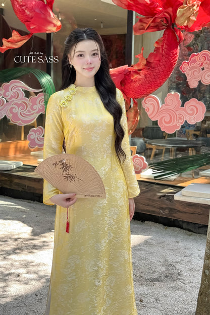 Nhu Mai - Yellow Shimmery Chiffon Ao Dai Set - 39D