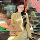 Nhu Mai - Yellow Shimmery Chiffon Ao Dai Set - 57E