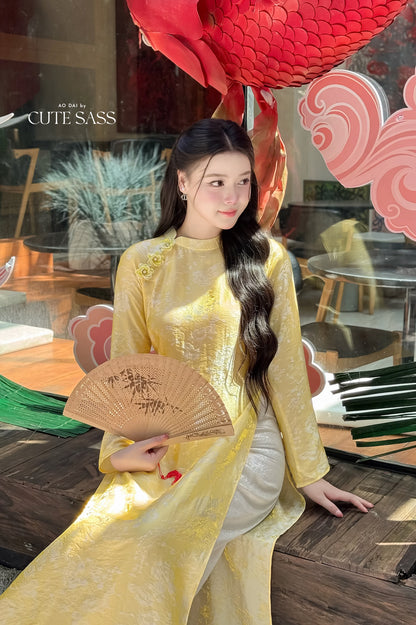 Nhu Mai - Yellow Shimmery Chiffon Ao Dai Set - 39D