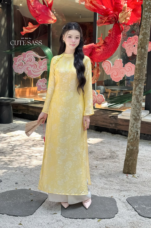Nhu Mai - Yellow Shimmery Chiffon Ao Dai Set - 57E