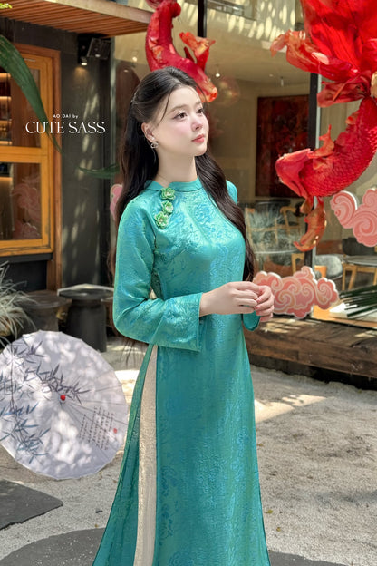 Nhu Mai - Turquoise/Green Shimmery Chiffon Ao Dai Set 38B