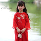 Mom and Daughter Red Braided Round Collar Embroidery Branches Ao Dai Set 2C