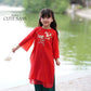 Mom and Daughter Red Braided Round Collar Embroidery Branches Ao Dai Set 2C