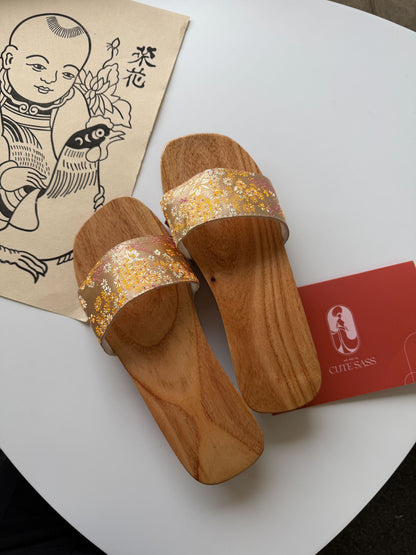 Wooden Silk Heel Slippers | Ao Dai Accessory
