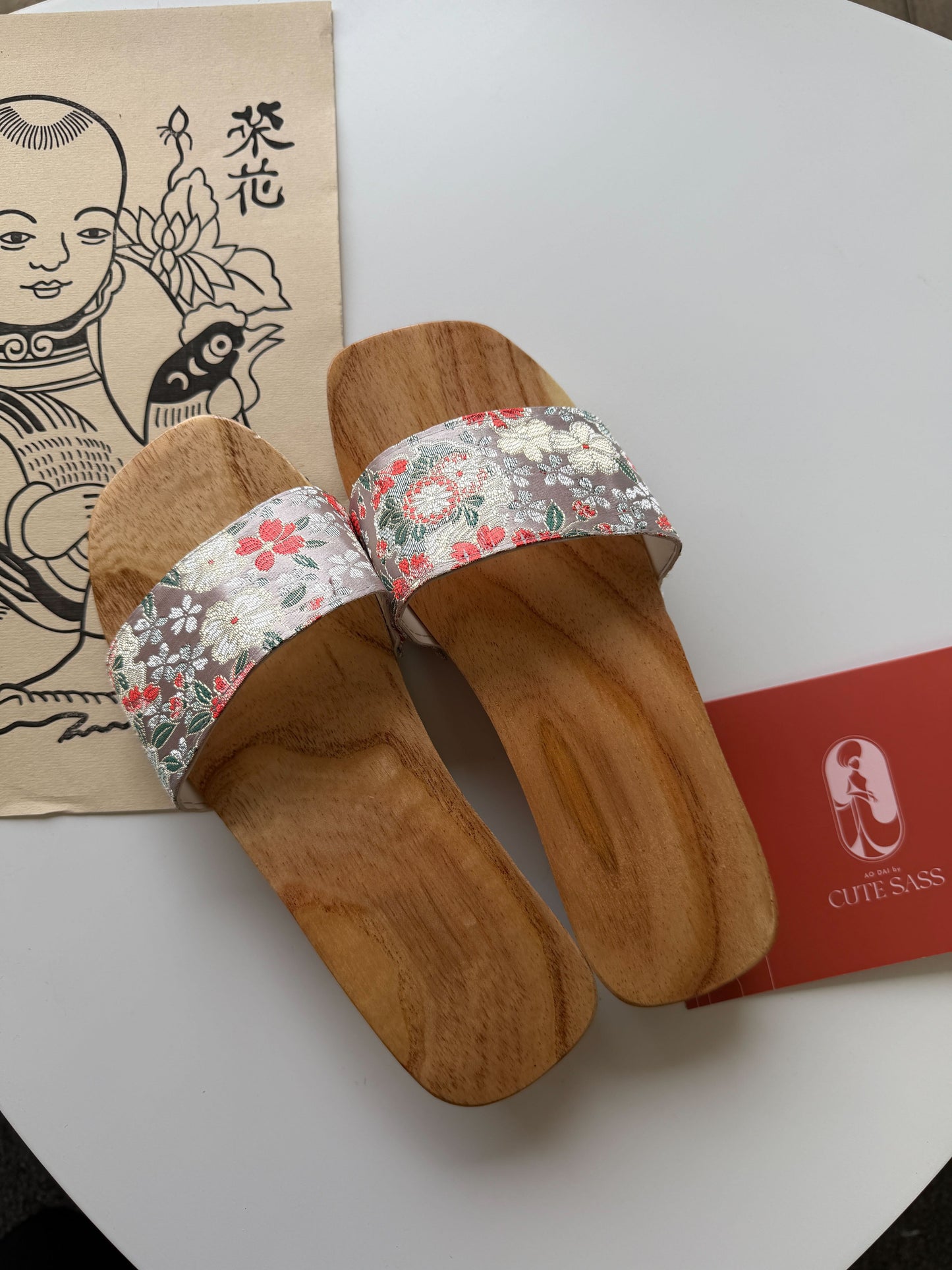Wooden Silk Heel Slippers | Ao Dai Accessory