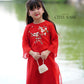 Mom and Daughter Red Braided Round Collar Embroidery Branches Ao Dai Set 2C