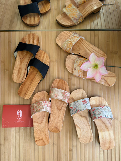 Wooden Silk Heel Slippers | Ao Dai Accessory