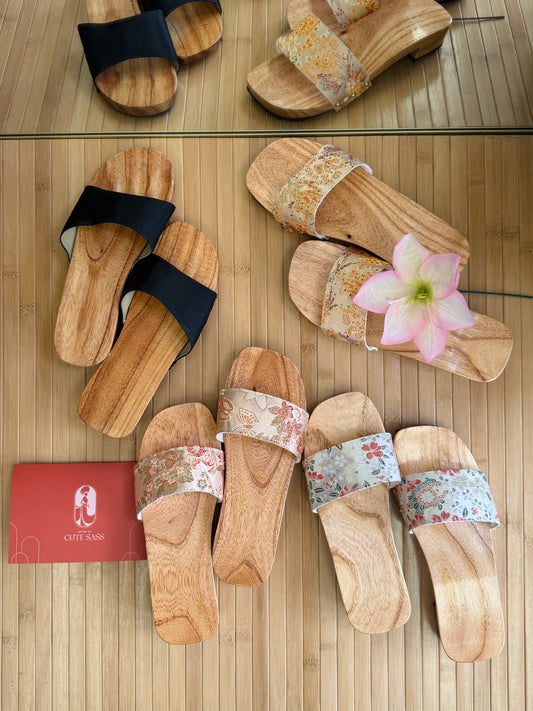 Wooden Silk Heel Slippers | Ao Dai Accessory