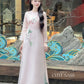Nhu Mai - Pink Embroidery Branches Round Collar Ao Dai Set