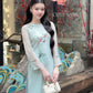 Nhu Mai - Blue Embroidery Branches Round Collar Ao Dai Set, 40C
