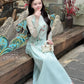 Nhu Mai - Blue Embroidery Branches Round Collar Ao Dai Set, 40C