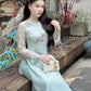 Nhu Mai - Blue Embroidery Branches Round Collar Ao Dai Set, 40C
