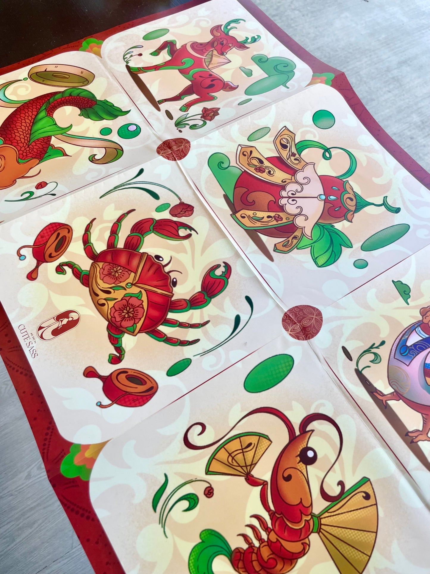 (1) Set of Bầu Cua Tôm Cá - Traditional Vietnamese Paper Board Game