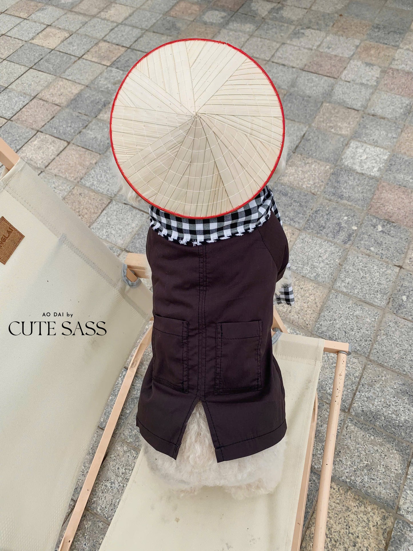 Pet Dark Brown Ba Ba Ao Dai with Checkered Scarf 44C