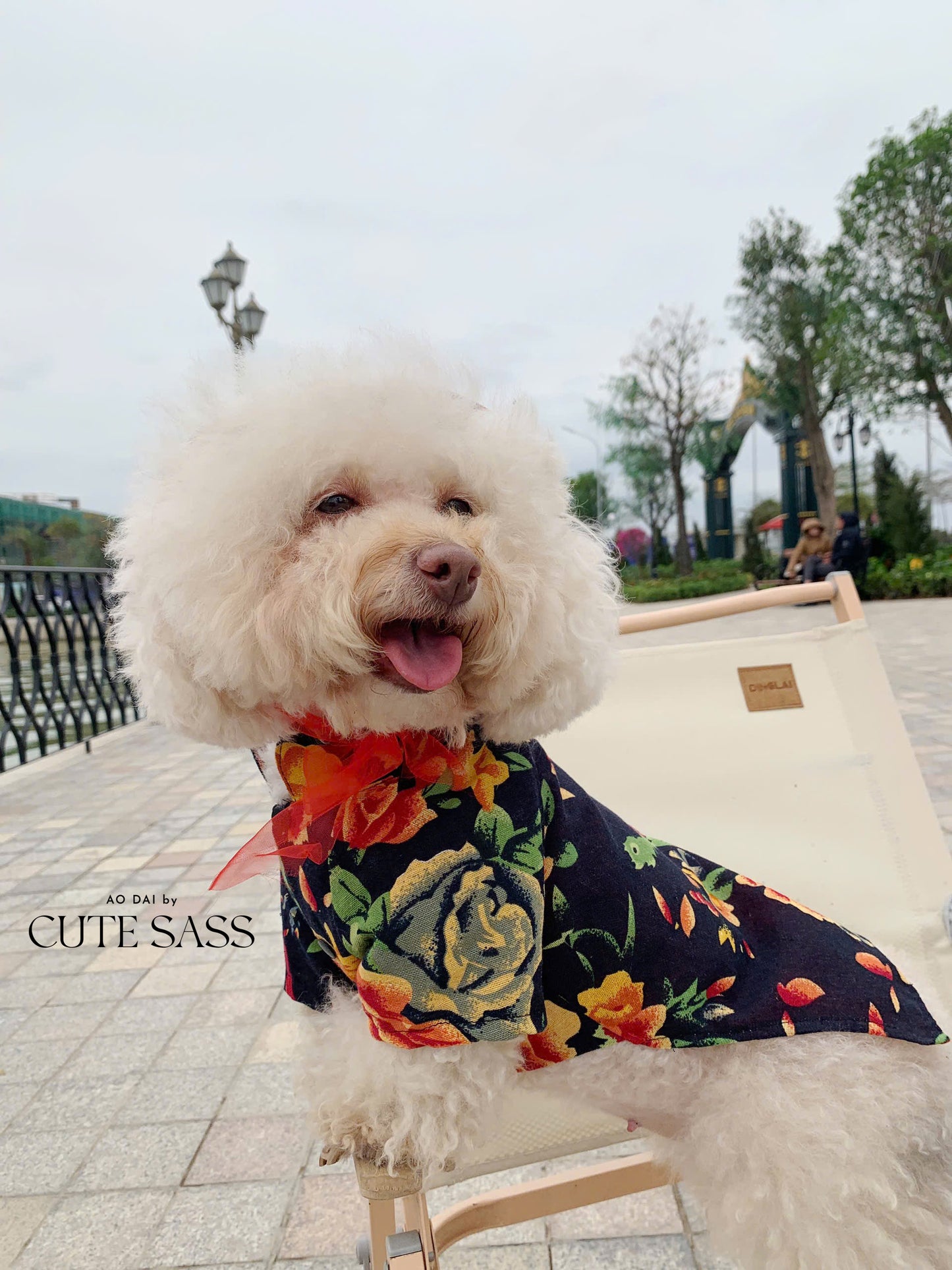 Pet Black Vietnamese Floral Retro Pattern Ao Dai 46A